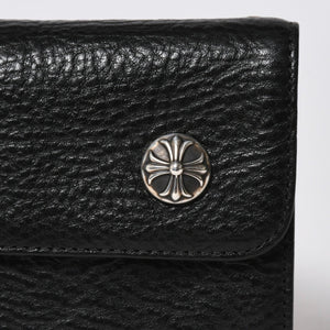 新品未使用 CHROME HEARTS クロムハーツ WAVE CROSS BALL ウェーブ クロスボールボタン レザーウォレット 長財布 ダガー ブラック 中古 4a007535