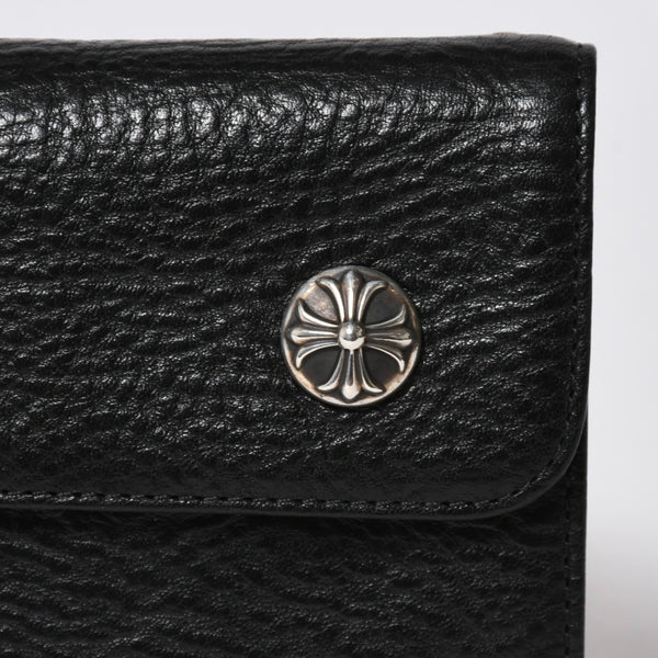新品未使用 CHROME HEARTS クロムハーツ WAVE CROSS BALL ウェーブ クロスボールボタン レザーウォレット 長財布 ダガー ブラック 中古 4a007535