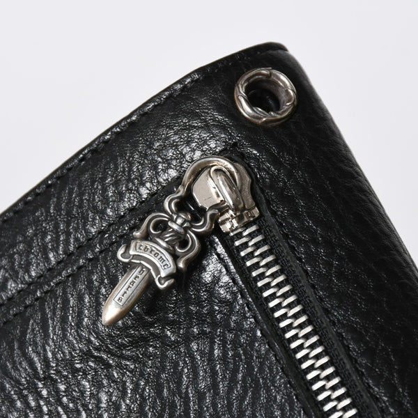 新品未使用 CHROME HEARTS クロムハーツ WAVE CROSS BALL ウェーブ クロスボールボタン レザーウォレット 長財布 ダガー ブラック 中古 4a007535