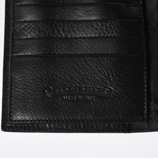 新品未使用 CHROME HEARTS クロムハーツ WAVE CROSS BALL ウェーブ クロスボールボタン レザーウォレット 長財布 ダガー ブラック 中古 4a007535
