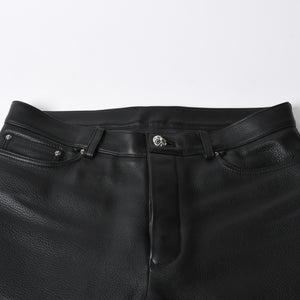 極美品 CHROME HEARTS クロムハーツ レザーパンツ サイズ34 カーフレザー クロスボールボタン ブラック シルバー925 中古 4a007525