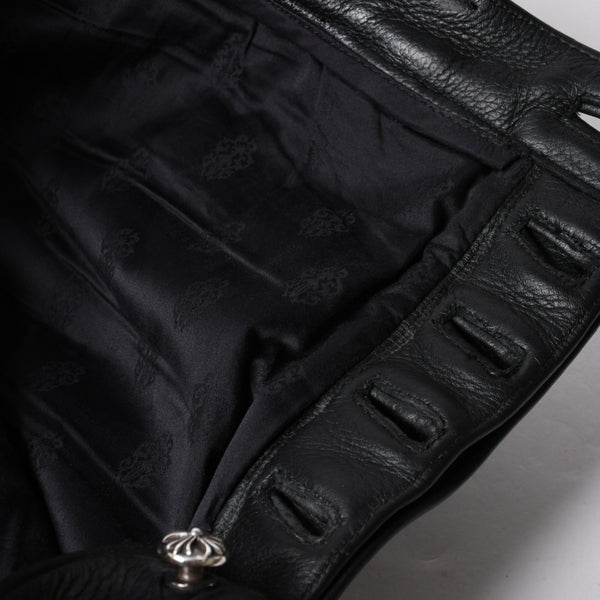 極美品 CHROME HEARTS クロムハーツ レザーパンツ サイズ34 カーフレザー クロスボールボタン ブラック シルバー925 中古 4a007525
