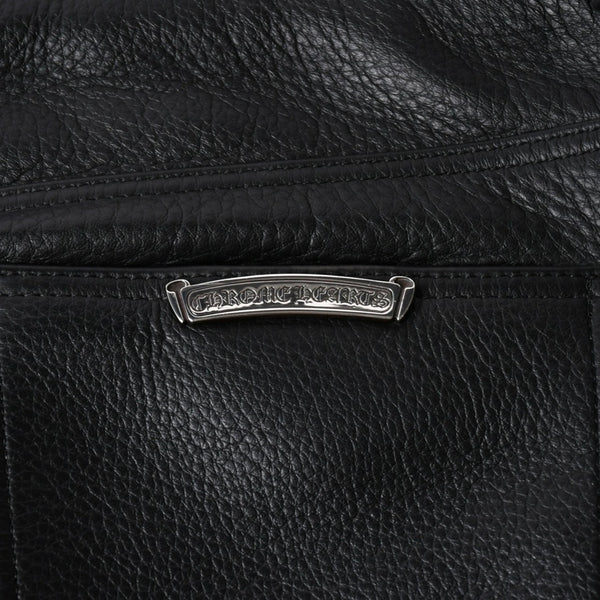 極美品 CHROME HEARTS クロムハーツ レザーパンツ サイズ34 カーフレザー クロスボールボタン ブラック シルバー925 中古 4a007525