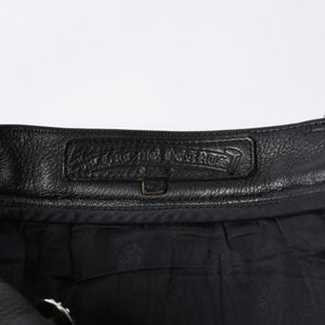 極美品 CHROME HEARTS クロムハーツ レザーパンツ サイズ34 カーフレザー クロスボールボタン ブラック シルバー925 中古 4a007525