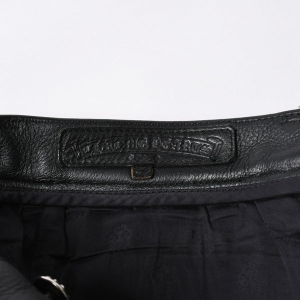 極美品 CHROME HEARTS クロムハーツ レザーパンツ サイズ34 カーフレザー クロスボールボタン ブラック シルバー925 中古 4a007525