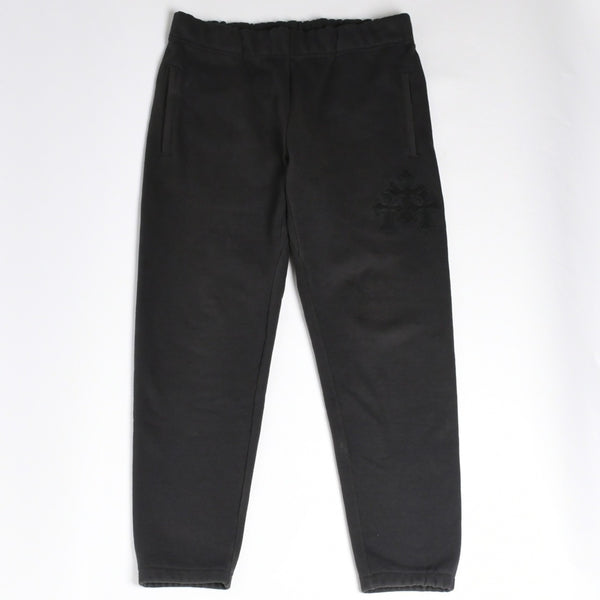 極美品 CHROME HEARTS クロムハーツ セメタリー レザーパッチ スウェットロングパンツ コットン レザー ブラック サイズM 中古 4a007234