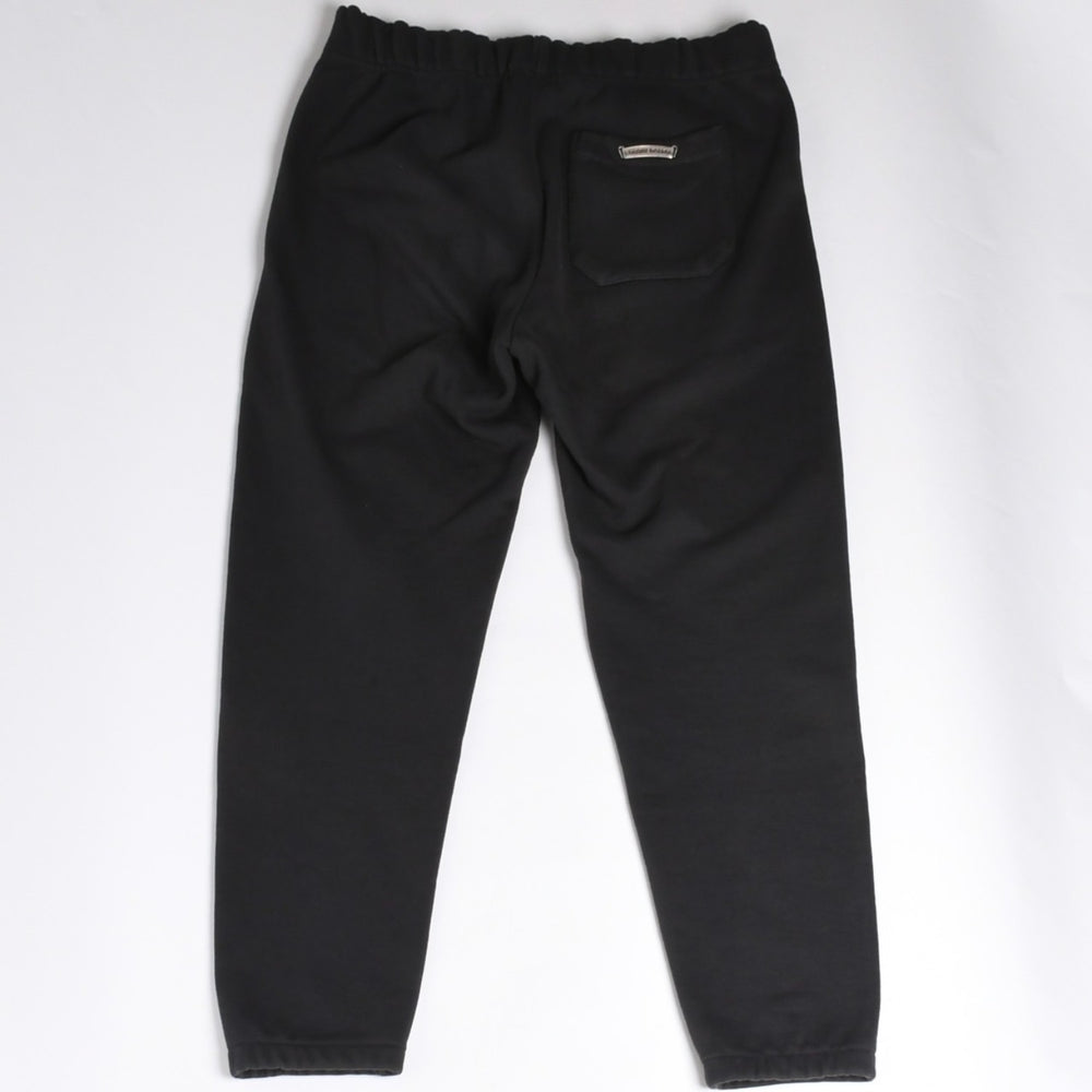 極美品 CHROME HEARTS クロムハーツ セメタリー レザーパッチ スウェットロングパンツ コットン レザー ブラック サイズM 中古 4a007234