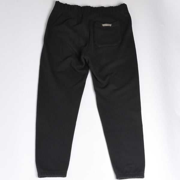 極美品 CHROME HEARTS クロムハーツ セメタリー レザーパッチ スウェットロングパンツ コットン レザー ブラック サイズM 中古 4a007234