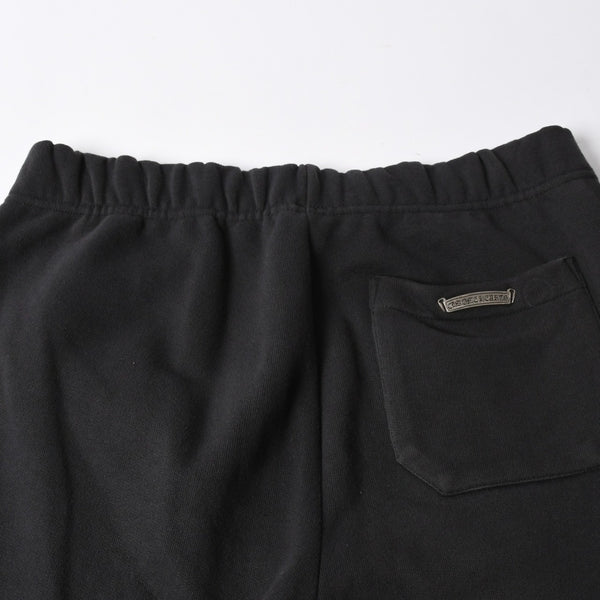 極美品 CHROME HEARTS クロムハーツ セメタリー レザーパッチ スウェットロングパンツ コットン レザー ブラック サイズM 中古 4a007234