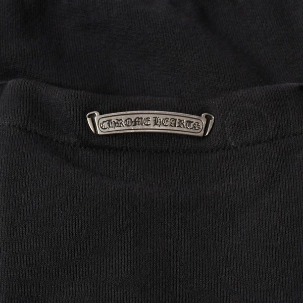 極美品 CHROME HEARTS クロムハーツ セメタリー レザーパッチ スウェットロングパンツ コットン レザー ブラック サイズM 中古 4a007234