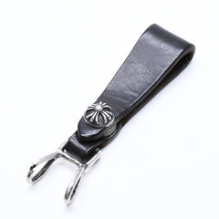 CHROME HEARTS クロムハーツ W BELT LOOP CROSS BUTTON Wベルトループ クロスボタン キーリング レザー 良品 中古 4a007529