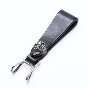 CHROME HEARTS クロムハーツ W BELT LOOP CROSS BUTTON Wベルトループ クロスボタン キーリング レザー 良品 中古 4a007529