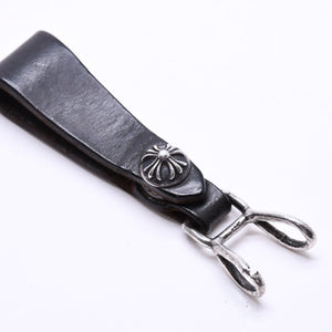 CHROME HEARTS クロムハーツ W BELT LOOP CROSS BUTTON Wベルトループ クロスボタン キーリング レザー 良品 中古 4a007529