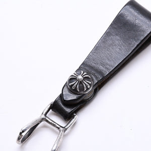 CHROME HEARTS クロムハーツ W BELT LOOP CROSS BUTTON Wベルトループ クロスボタン キーリング レザー 良品 中古 4a007529