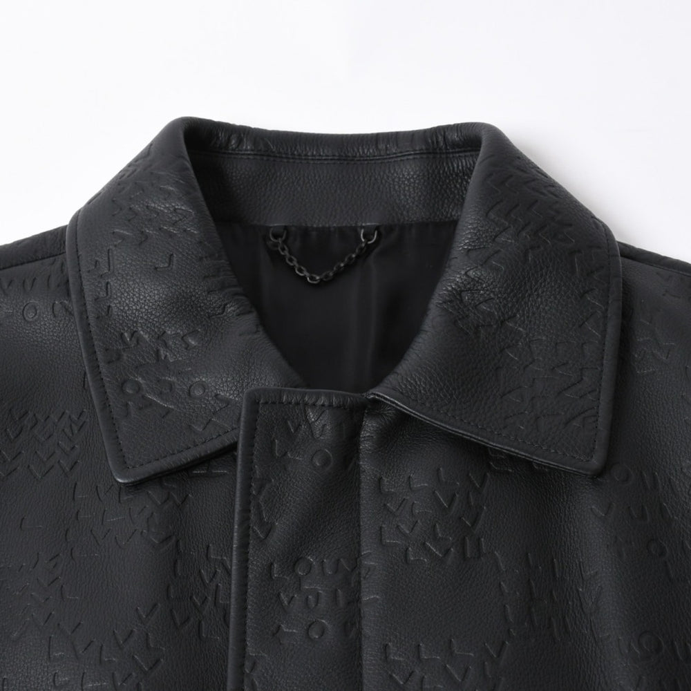 新品同様品 LOUIS VUITTON ルイヴィトン ダミエスプレッドレザージャケット RM222M RMT HNL08W サイズ52 ブラック 中古 4a007242