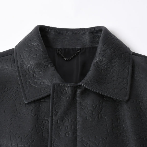 新品同様品 LOUIS VUITTON ルイヴィトン ダミエスプレッドレザージャケット RM222M RMT HNL08W サイズ52 ブラック 中古 4a007242