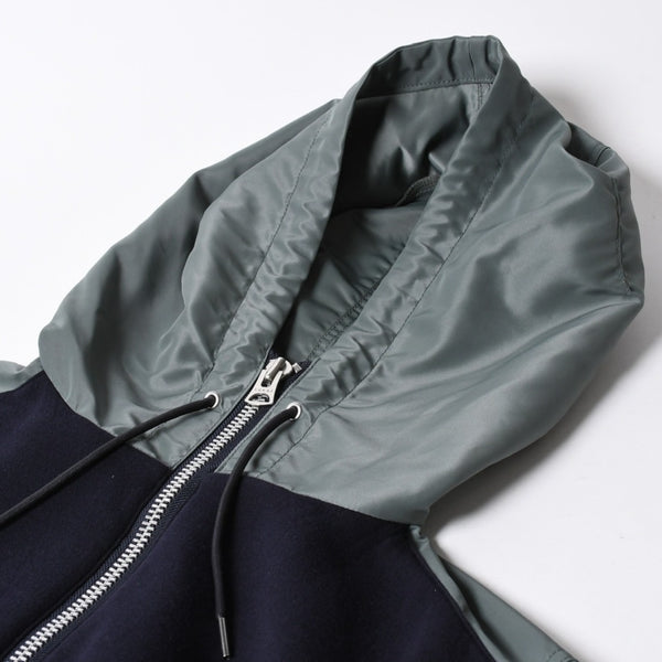 極美品 sacai サカイ ナイロンツイル × スポンジスウェット フーディ 24-03455M サイズ2 ネイビー カーキ 中古 4a007480