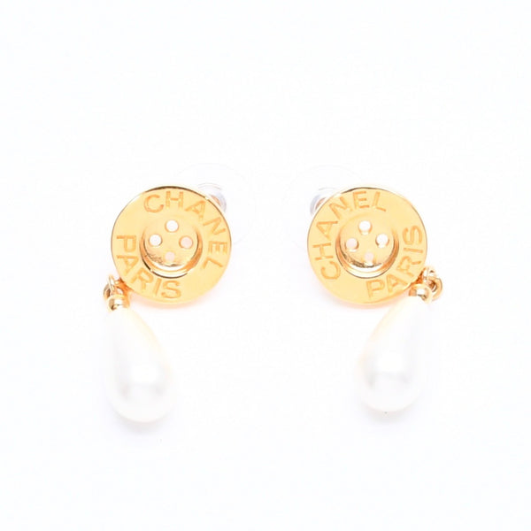 CHANEL シャネル ボタン ドロップピアス 重量約7.93g B20A刻印 GP メタル フェイクパール ゴールド 両耳用 美品 中古 4a007542