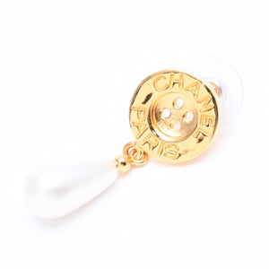 CHANEL シャネル ボタン ドロップピアス 重量約7.93g B20A刻印 GP メタル フェイクパール ゴールド 両耳用 美品 中古 4a007542