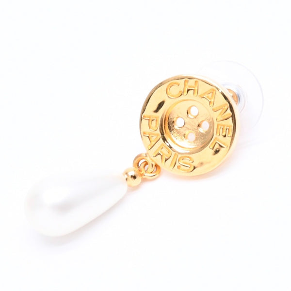 CHANEL シャネル ボタン ドロップピアス 重量約7.93g B20A刻印 GP メタル フェイクパール ゴールド 両耳用 美品 中古 4a007542