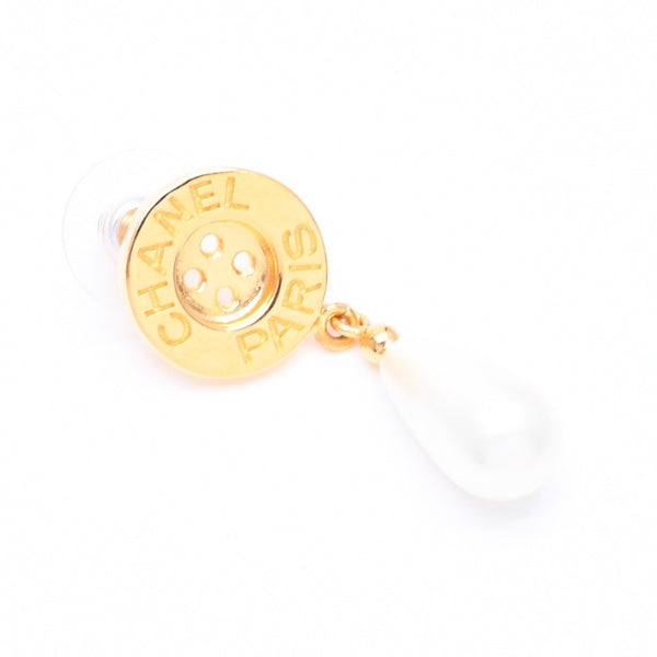 CHANEL シャネル ボタン ドロップピアス 重量約7.93g B20A刻印 GP メタル フェイクパール ゴールド 両耳用 美品 中古 4a007542