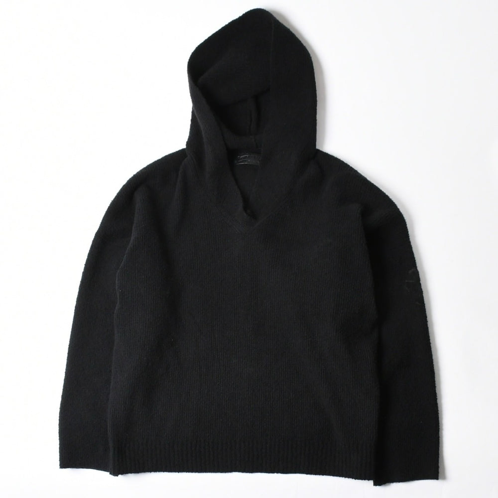 新品未使用 CHROME HEARTS クロムハーツ プルオーバー ニットフーディー サイズMED/LRG ハラコ CHクロスパッチ 3パッチ シルバー925 中古 4a007544