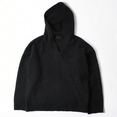 新品未使用 CHROME HEARTS クロムハーツ プルオーバー ニットフーディー サイズMED/LRG ハラコ CHクロスパッチ 3パッチ シルバー925 中古 4a007544