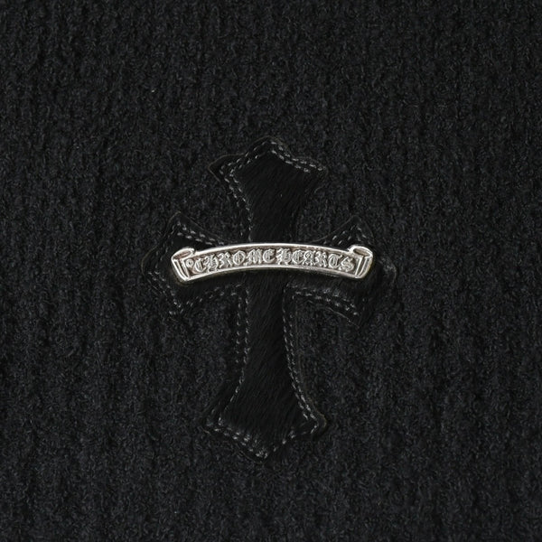新品未使用 CHROME HEARTS クロムハーツ プルオーバー ニットフーディー サイズMED/LRG ハラコ CHクロスパッチ 3パッチ シルバー925 中古 4a007544