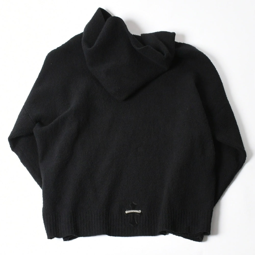 新品未使用 CHROME HEARTS クロムハーツ プルオーバー ニットフーディー サイズMED/LRG ハラコ CHクロスパッチ 3パッチ シルバー925 中古 4a007544