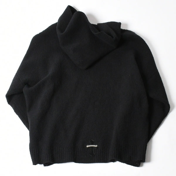 新品未使用 CHROME HEARTS クロムハーツ プルオーバー ニットフーディー サイズMED/LRG ハラコ CHクロスパッチ 3パッチ シルバー925 中古 4a007544