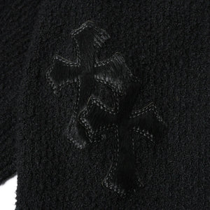 新品未使用 CHROME HEARTS クロムハーツ プルオーバー ニットフーディー サイズMED/LRG ハラコ CHクロスパッチ 3パッチ シルバー925 中古 4a007544