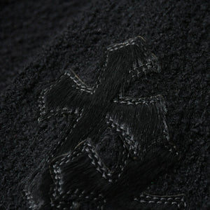新品未使用 CHROME HEARTS クロムハーツ プルオーバー ニットフーディー サイズMED/LRG ハラコ CHクロスパッチ 3パッチ シルバー925 中古 4a007544