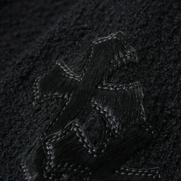 新品未使用 CHROME HEARTS クロムハーツ プルオーバー ニットフーディー サイズMED/LRG ハラコ CHクロスパッチ 3パッチ シルバー925 中古 4a007544