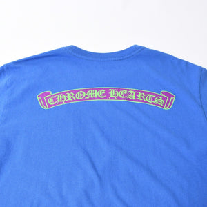 極美品 CHROME HEARTS クロムハーツ That Group Scroll Tee 半袖Tシャツ サイズL ブルー パープル スクロールラベルロゴ 中古 4a007555