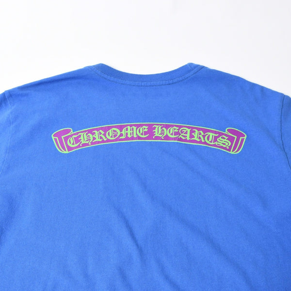 極美品 CHROME HEARTS クロムハーツ That Group Scroll Tee 半袖Tシャツ サイズL ブルー パープル スクロールラベルロゴ 中古 4a007555