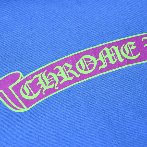 極美品 CHROME HEARTS クロムハーツ That Group Scroll Tee 半袖Tシャツ サイズL ブルー パープル スクロールラベルロゴ 中古 4a007555
