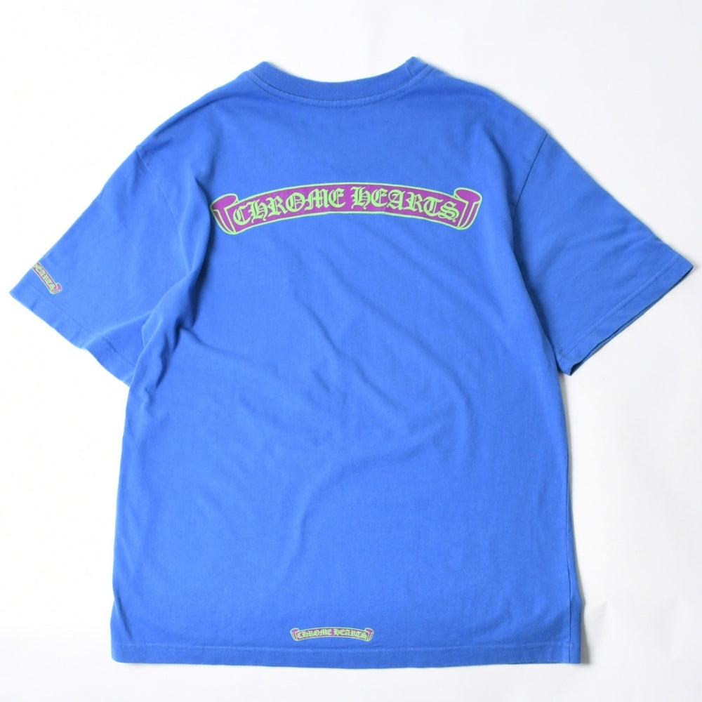 極美品 CHROME HEARTS クロムハーツ That Group Scroll Tee 半袖Tシャツ サイズL ブルー パープル スクロールラベルロゴ 中古 4a007555