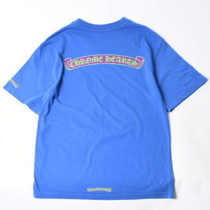 極美品 CHROME HEARTS クロムハーツ That Group Scroll Tee 半袖Tシャツ サイズL ブルー パープル スクロールラベルロゴ 中古 4a007555