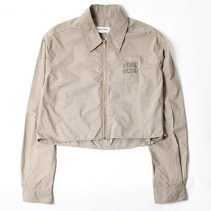 極美品 MIUMIU ミュウミュウ Technical check zip-up shirt テクニカル チェック ジップアップシャツ MK1905 サイズ38 ベージュ 中古 4a007249