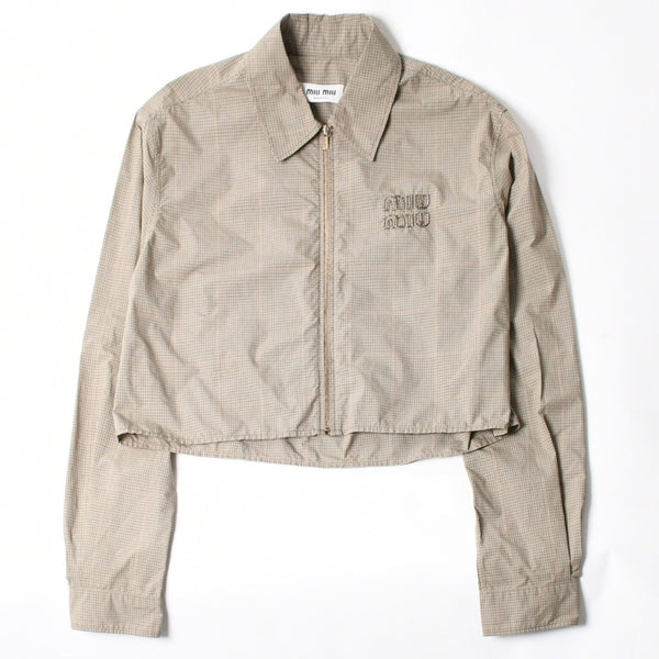 極美品 MIUMIU ミュウミュウ Technical check zip-up shirt テクニカル チェック ジップアップシャツ MK1905 サイズ38 ベージュ 中古 4a007249