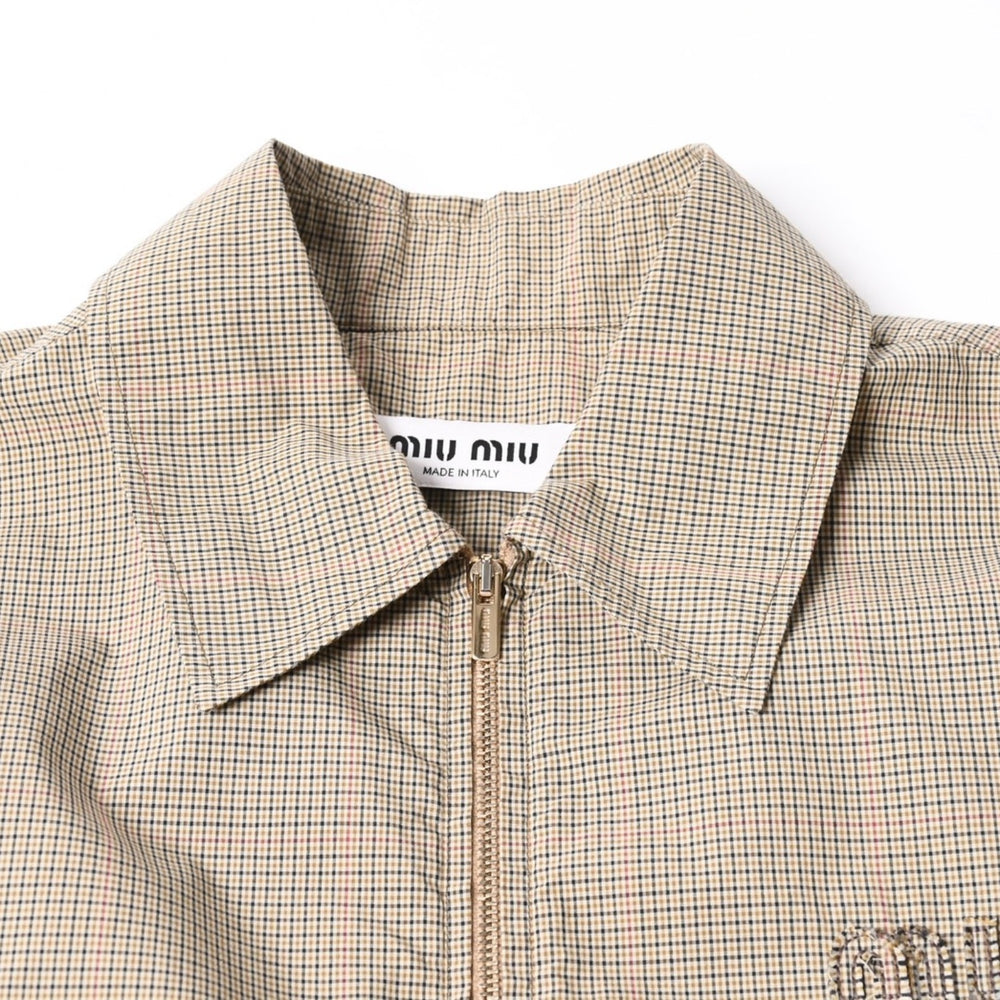 極美品 MIUMIU ミュウミュウ Technical check zip-up shirt テクニカル チェック ジップアップシャツ MK1905 サイズ38 ベージュ 中古 4a007249