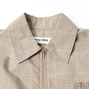 極美品 MIUMIU ミュウミュウ Technical check zip-up shirt テクニカル チェック ジップアップシャツ MK1905 サイズ38 ベージュ 中古 4a007249