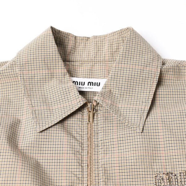 極美品 MIUMIU ミュウミュウ Technical check zip-up shirt テクニカル チェック ジップアップシャツ MK1905 サイズ38 ベージュ 中古 4a007249