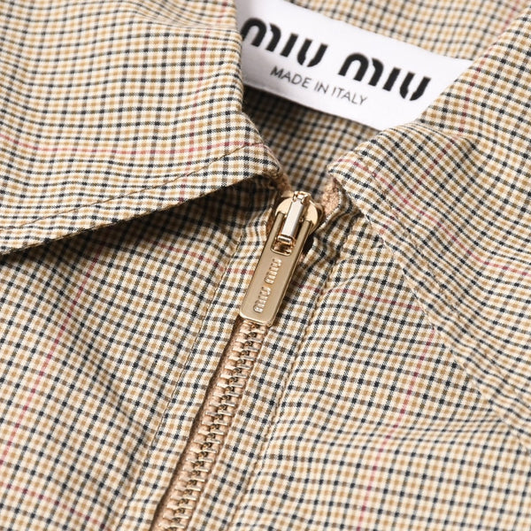 極美品 MIUMIU ミュウミュウ Technical check zip-up shirt テクニカル チェック ジップアップシャツ MK1905 サイズ38 ベージュ 中古 4a007249