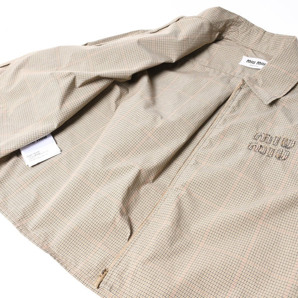 極美品 MIUMIU ミュウミュウ Technical check zip-up shirt テクニカル チェック ジップアップシャツ MK1905 サイズ38 ベージュ 中古 4a007249