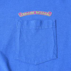 極美品 CHROME HEARTS クロムハーツ That Group Scroll Tee 半袖Tシャツ サイズL ブルー パープル スクロールラベルロゴ 中古 4a007555