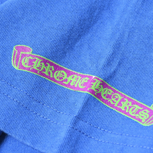 極美品 CHROME HEARTS クロムハーツ That Group Scroll Tee 半袖Tシャツ サイズL ブルー パープル スクロールラベルロゴ 中古 4a007555
