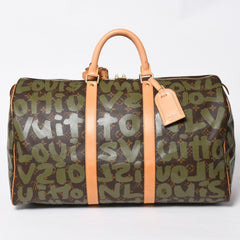 新品同様 LOUIS VUITTON ルイヴィトン モノグラム グラフィティ キーポル50 M92196 ブラウン カーキ ゴールド金具 中古 4a007564