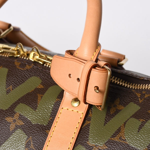 新品同様 LOUIS VUITTON ルイヴィトン モノグラム グラフィティ キーポル50 M92196 ブラウン カーキ ゴールド金具 中古 4a007564