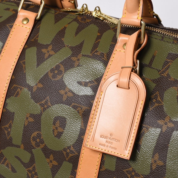 新品同様 LOUIS VUITTON ルイヴィトン モノグラム グラフィティ キーポル50 M92196 ブラウン カーキ ゴールド金具 中古 4a007564